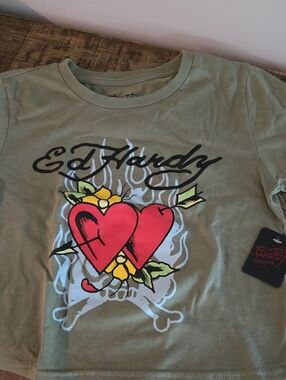 NwT Ed Hardy Kids Olive Green Tee with Red Heart Graphic